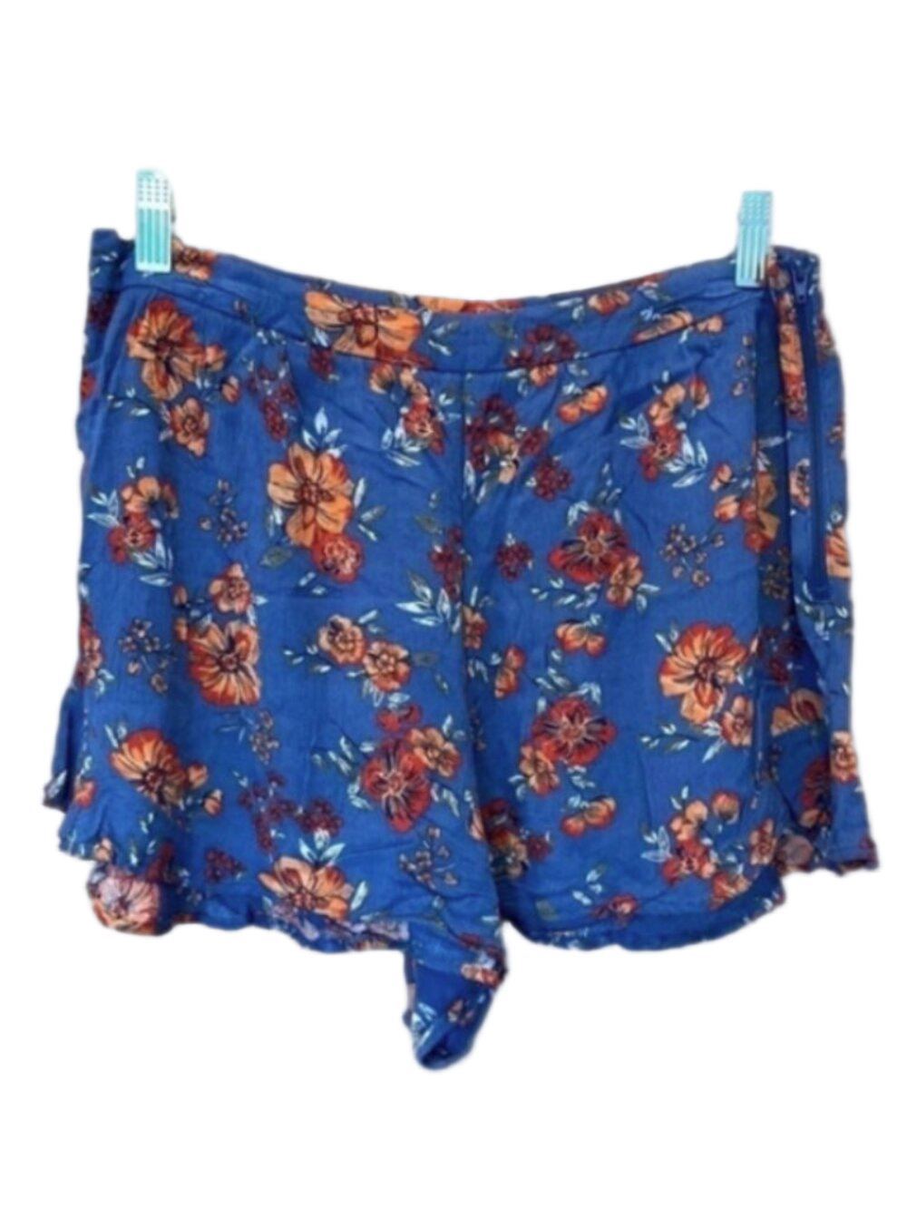 Xhilaration Blue Flowy Orange Floral Shorts with Side Zipper Size Medium